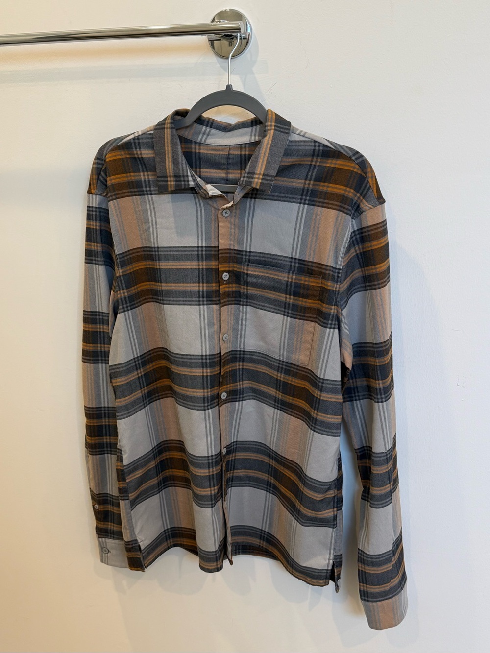 lululemon athletica Gray and Brown Plaid Button-Down Shirt